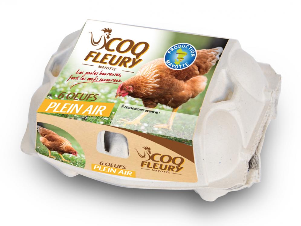 Création d'étiquette X6 et X12 pour la marque Coq Fleury, un producteur d'oeufs basé à Mayotte.

